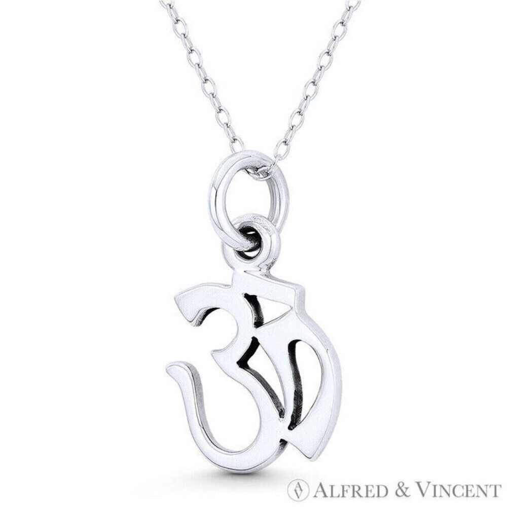 Om Aum Symbol Hindu / Buddhist Charm Pendant in Oxidized .925 Sterling Silver